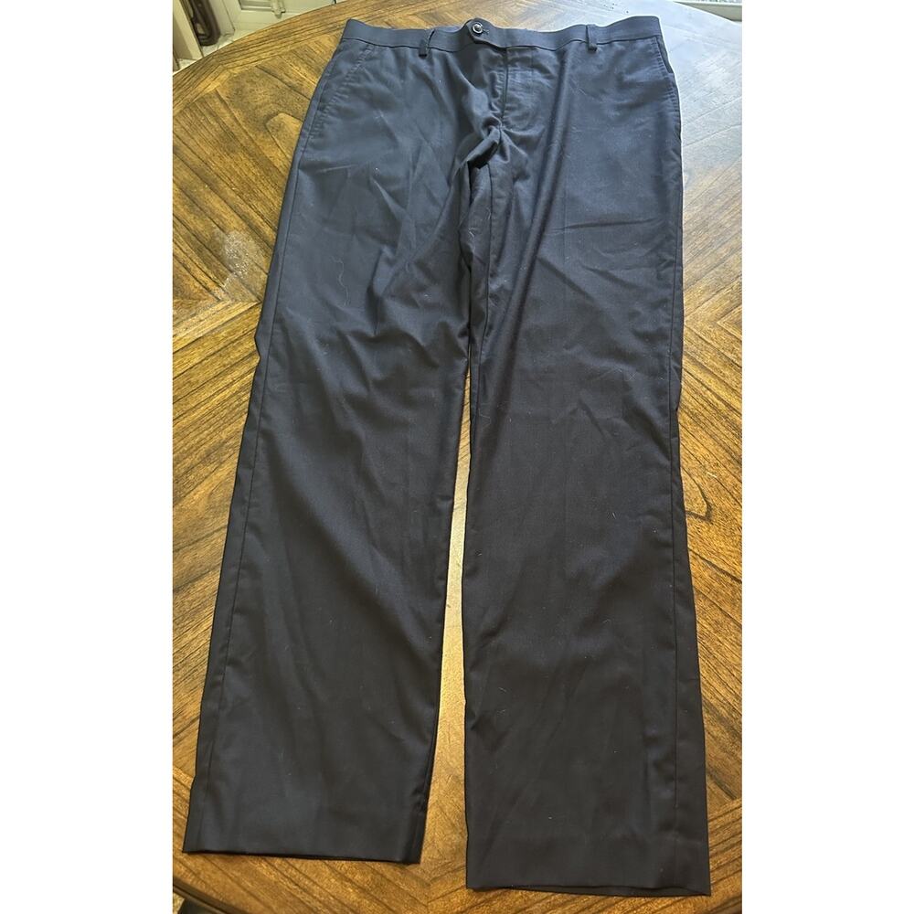 Tommy Hilfiger Mens Flat Front Dress Pants 34/30 Navy Blue Solid